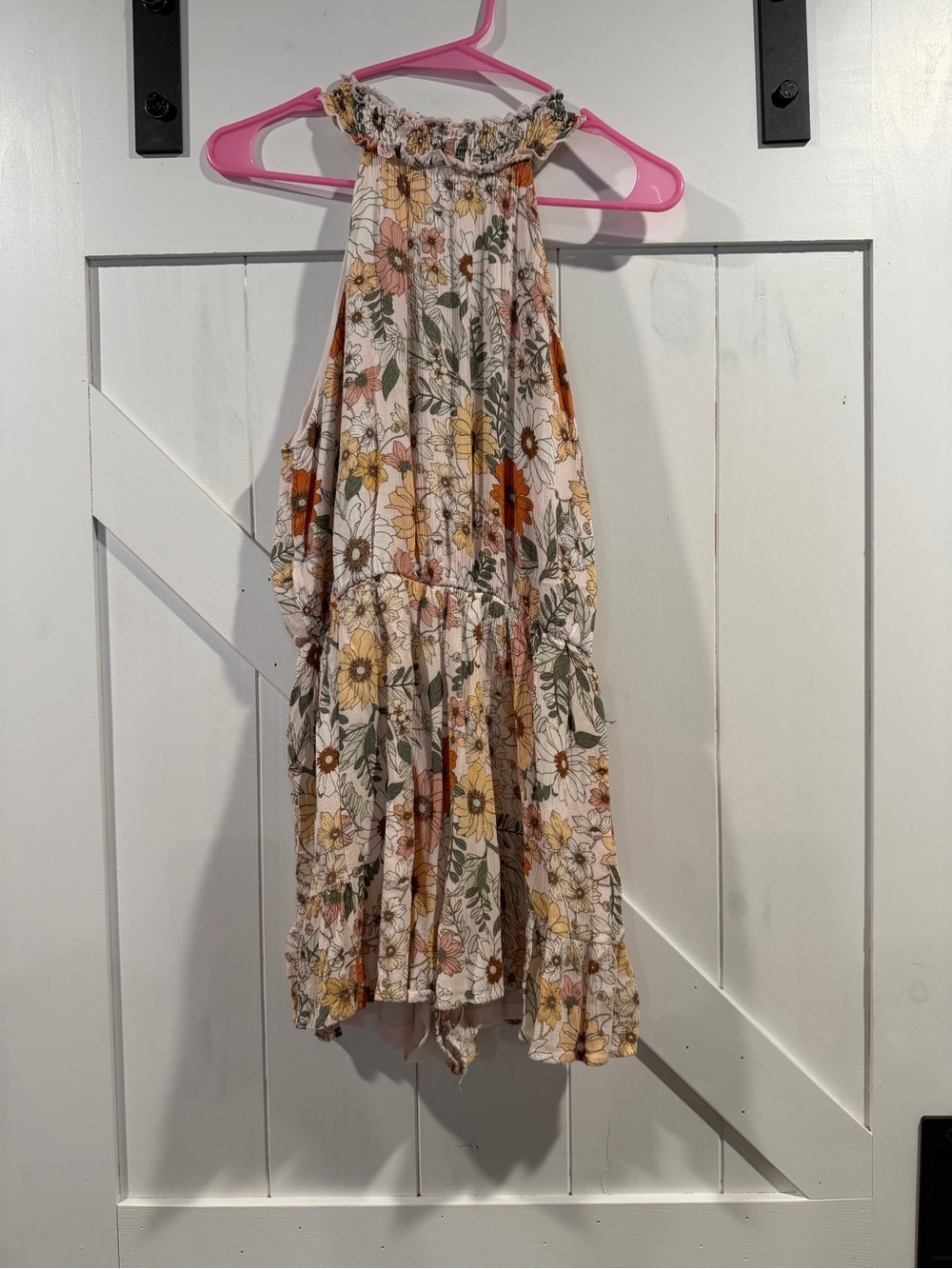 Floral Halter Summer Dress in Cream and Mustard